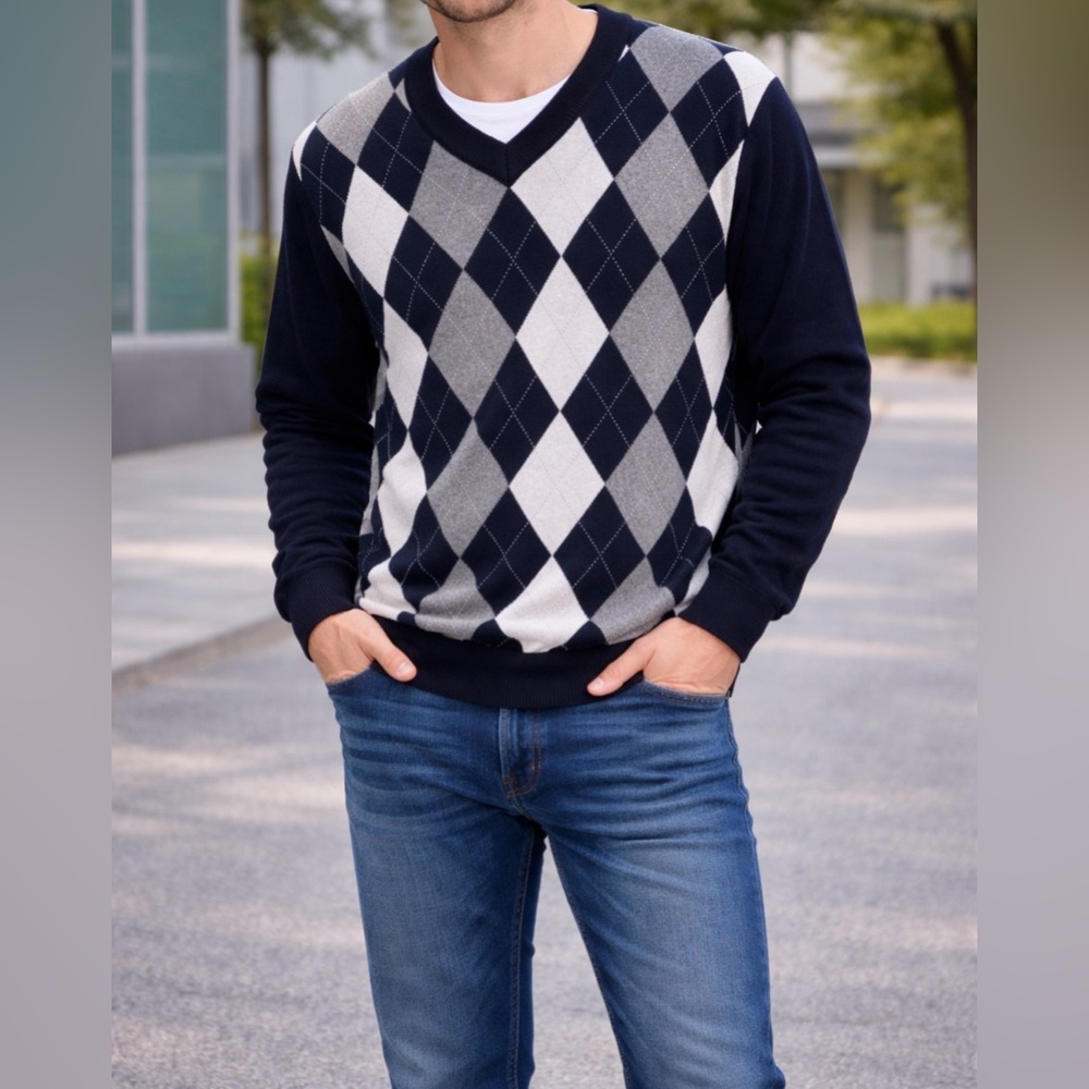 HB Argyle Cotton Sweater 2XLT NWT | Big & Tall V-Neck Pullover